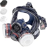 Full Face Organic Vapor Respirator - Protective Eye & Nose Shield with Anti-Fog Heavy Duty Lens & Adjustable - Chemical, & Particulate Respirator. Includes 2 Filter Cartridges - Industrial Grade