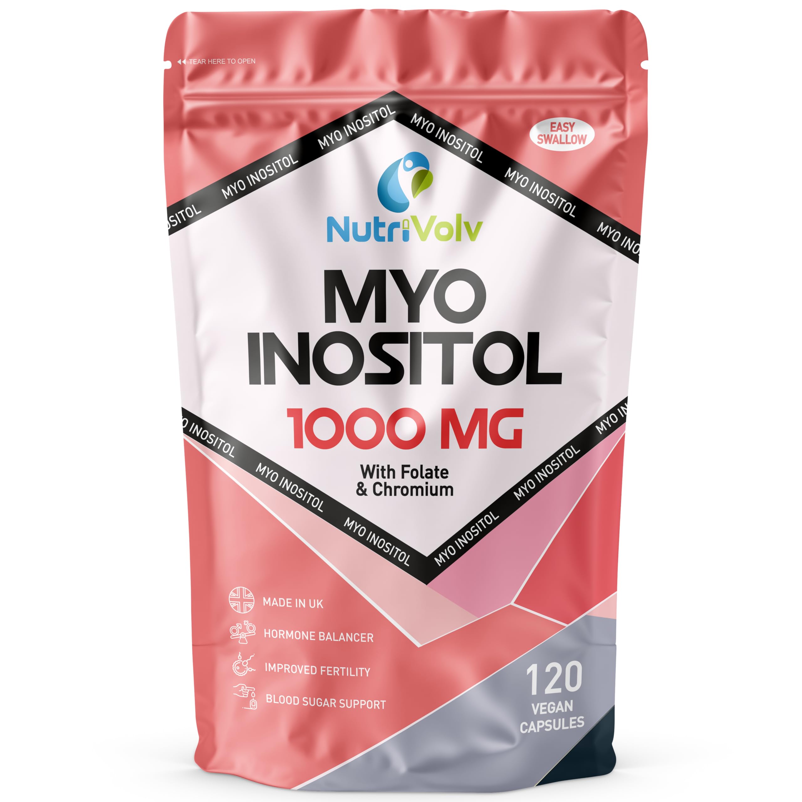 Myo Inositol 1000mg with Folate & Chromium Supplements for Female Support Hormone Balancer | 120 Capsules