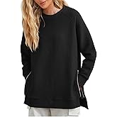 Fazortev Women's Oversized Sweatshirts Long Sleeve Crew Neck Ribbed Pullover Loose Side Zipper Tunic Tops