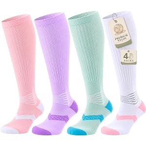 IRAMY Compression Ankle Support Socks Women Men Knee High Arch Support Moisture Wicking 4 Packs