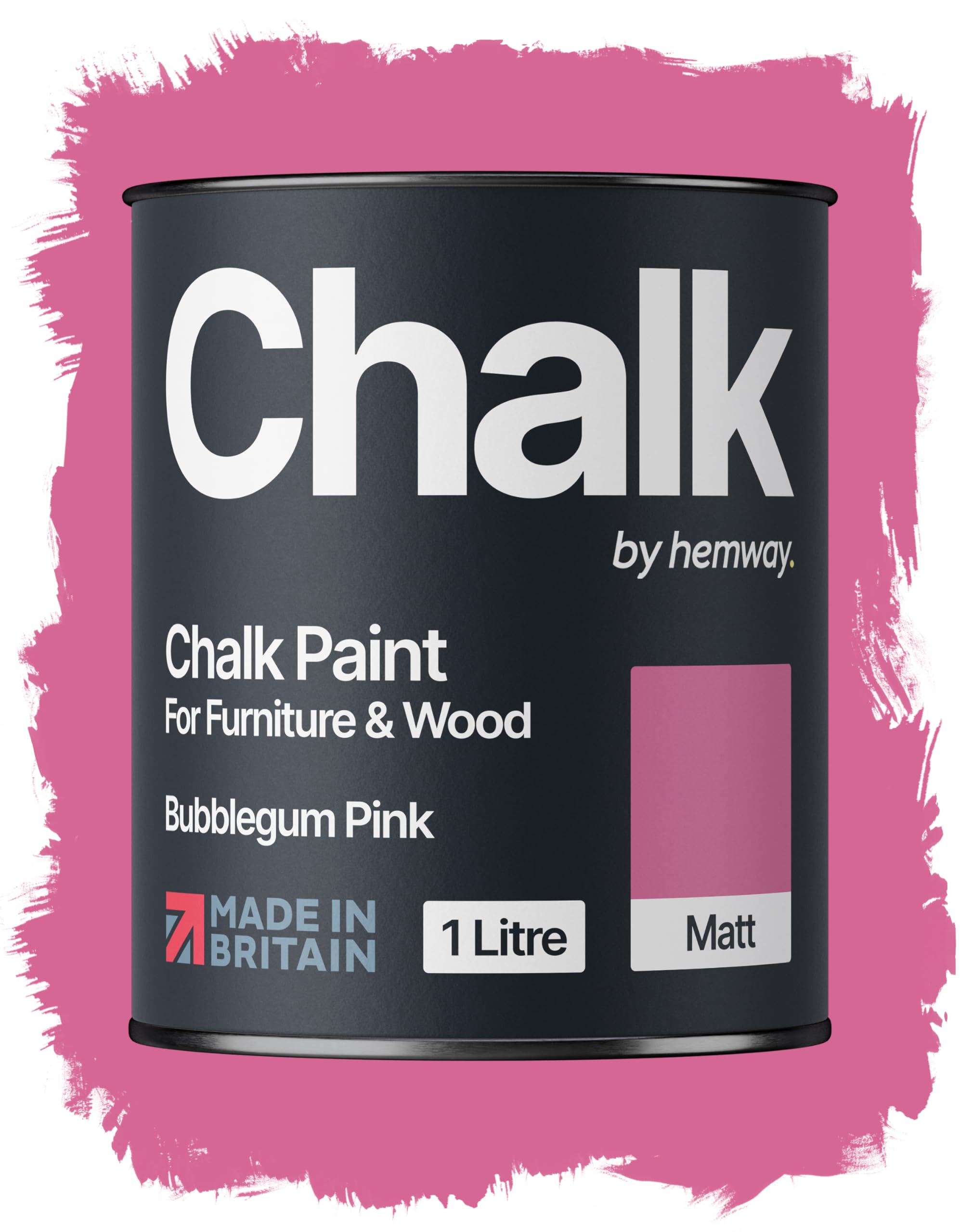 Hemway Chalk Paint Bubblegum Pink Furniture Paint 1L, Matt Finish Shabby Chic, Chalk Furniture & Walls, Quick Dry & 1 Coat