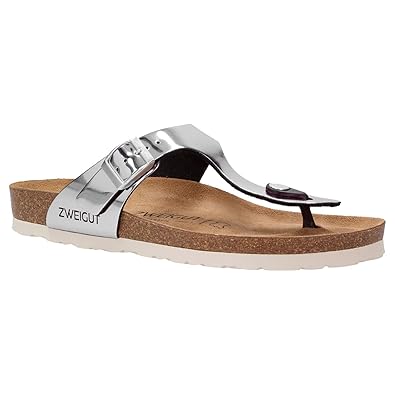 Zweigut® -Hamburg- luftig #555 Damen Zehentrenner Sandalen Schuhe Sommer mit Soft Leder-Komfort-Fußbett