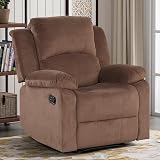 CANMOV Manual Recliner Chair, Soft Fabric Overstuffed Recliner Single Sofa Chair for Living Room Bedroom, Heavy Duty and Safety Reclining Mechanism, Light Brown