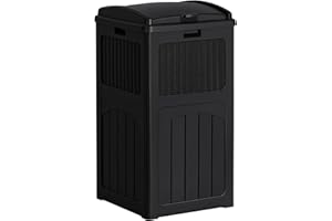 Flamaker 30 Gallon Trash Can, Resin Outdoor Garbage Can with Lid, Waterproof Hideaway Patio Waste Bins for Outside Use (Black)