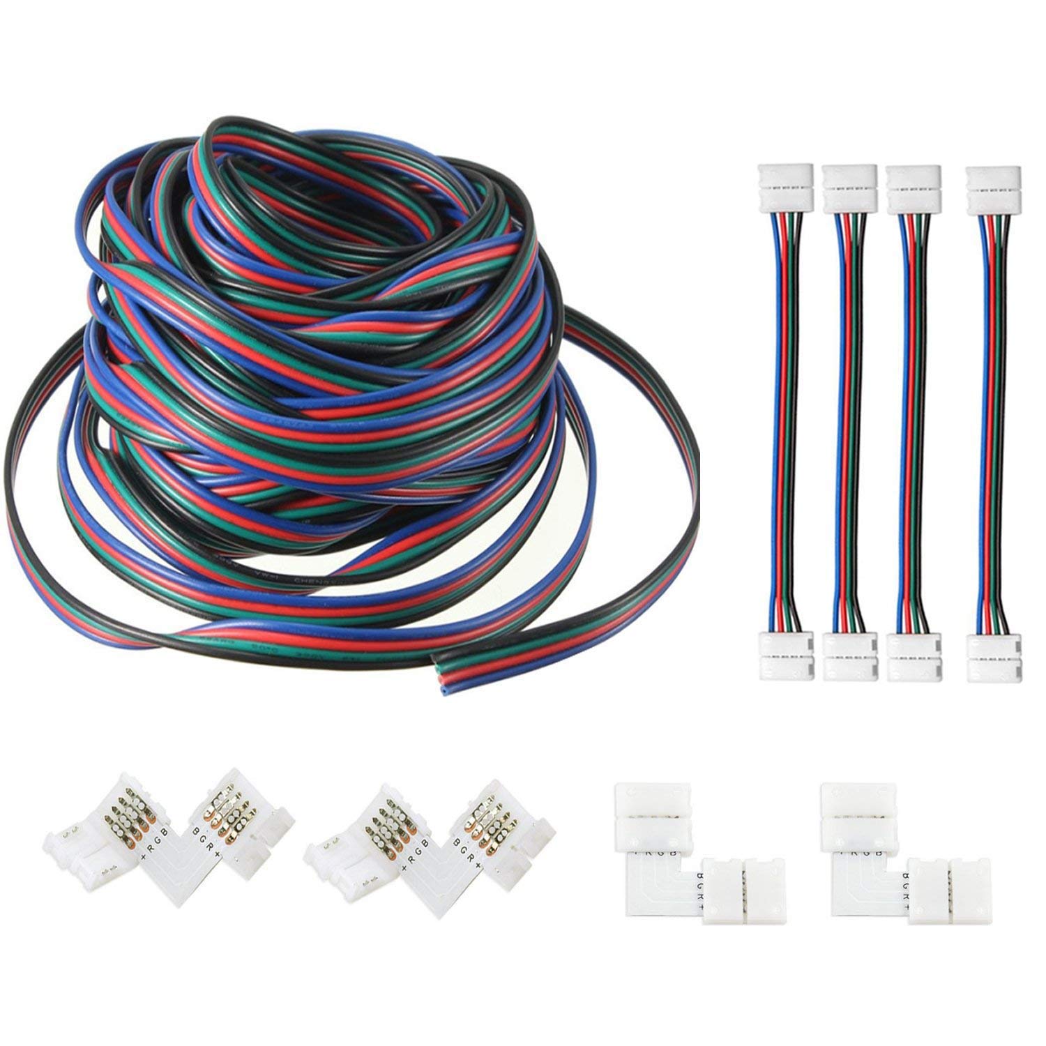 AREOUT 39.3ft/12M 4-Pin Connector Cable Extension Cord for 3528 5050 RGB LED Strip-Connector Kit