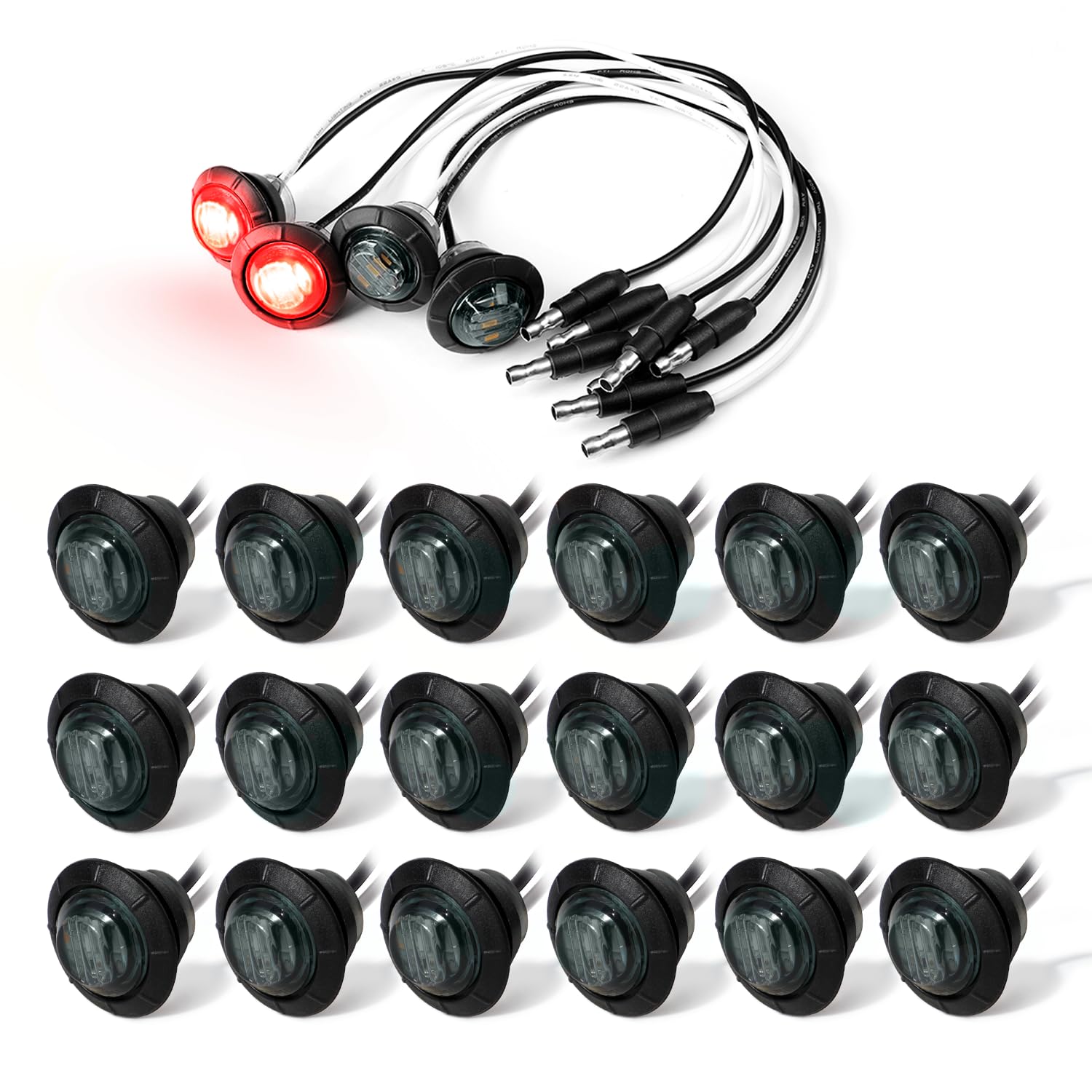 MADCATZ 20 Pcs 3/4 Inch Mini Round Smoked Lens Red