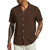 PJ PAUL JONES Men's Casual Button Down Shirts - Short Sleeve Summer Textured Beach Wrinkle-Free Shirts