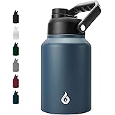 BJPKPK 64 oz Insulated Water Bottle, Dishwasher Safe Half Gallon Water Bottle with Ergonomic Handle, BPA Free Leak Proof Water Jug for Sports, Metal Jug with Anti-slip Bottom, Navy Blue