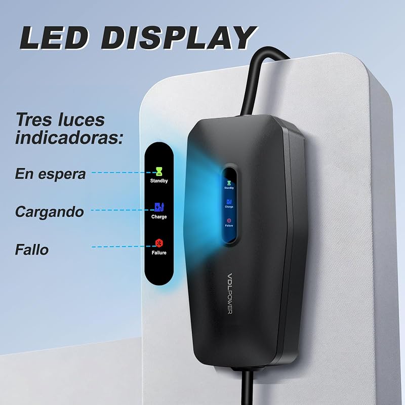 Cable Carga Coche Electrico, monofasico, portatil, Plug & Play, 16A, 7 m, IP65, Mode 2, para Mayoría EVs & PHEVS