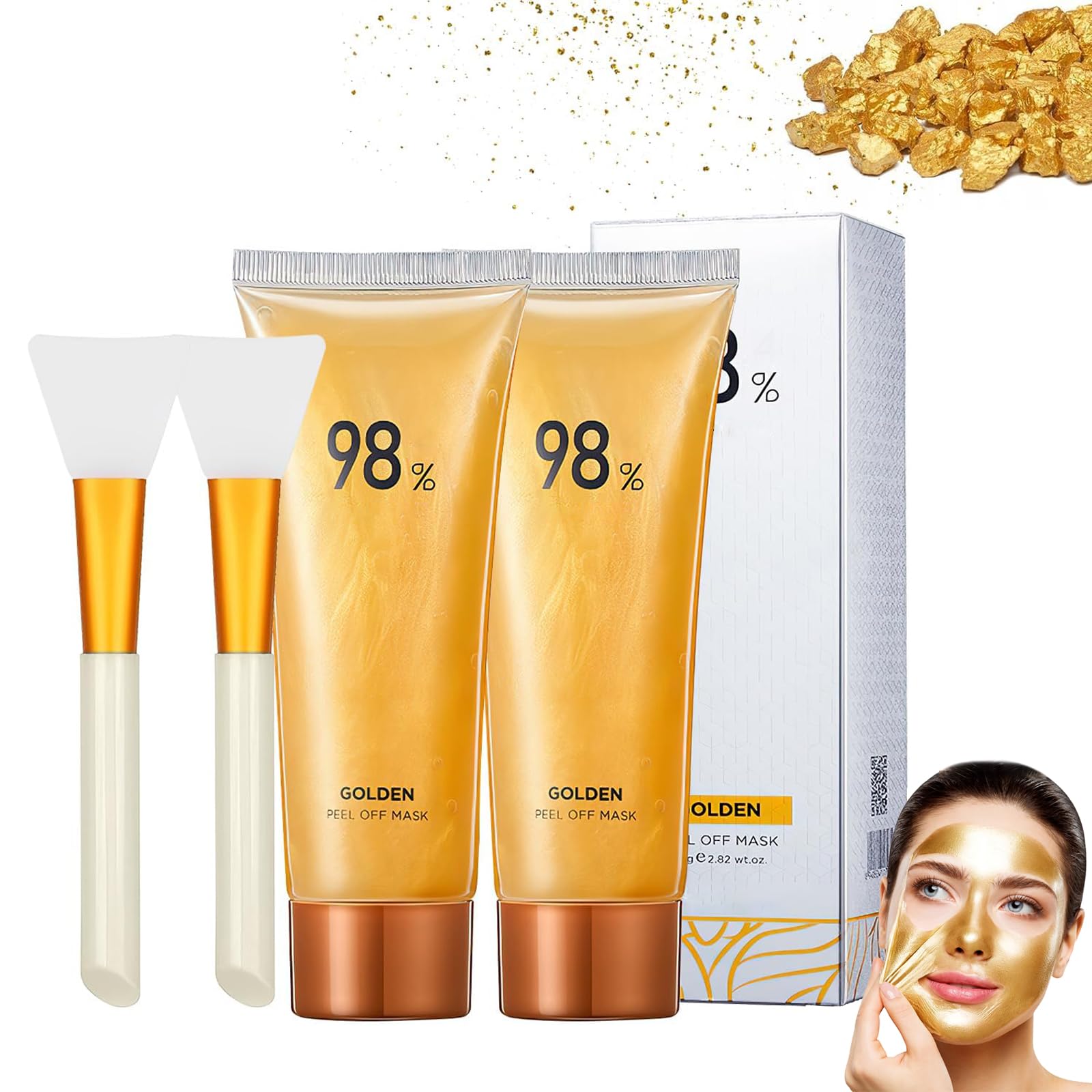 Gold Peel Off Mask, Peel Off Anti Wrinkle Whitening Mask, Gold Foil Cleansing Mask, Anti Wrinkle Anti Aging Face Mask for All Skin Types, Skin Firming & Rejuvenating for Radiant Face Masks