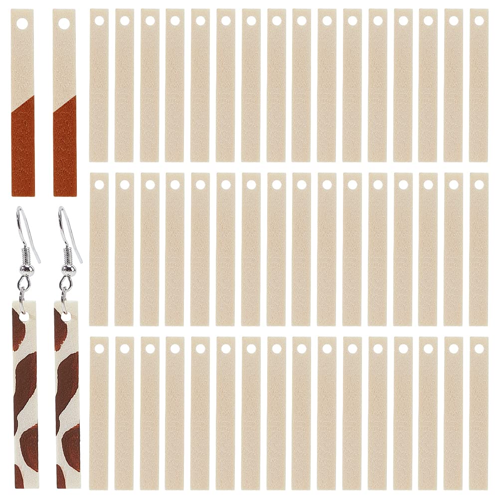 PH PandaHall 100pcs Wood Charms Rectangle Wooden Earring Blanks 40mm Long Unfinished Wood Tags Statement Charms for Earrings Necklace Jewellery Making Painting Staining