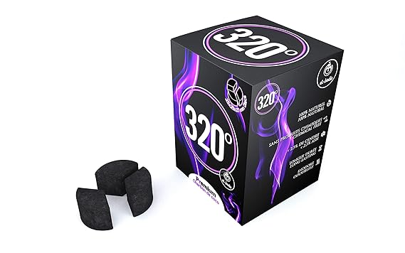 320° Premium Kokoskohle (3 Stück Kreis/Scheibe - 27mm) für Shisha Hookah Kaloud & BBQ 1kg - 60 Stück