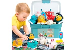 Kiddiworld Animal Car Toys for 1 Year Old Boy Gifts: Mini Trucks with Playmat/Storage Box for Toddler Age 1-2, 1st One First Christmas Birthday Gift for Infant Baby 12-18 Months
