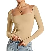 Am Direct Womens Long Sleeve Shirts Crop Tops Fall Fashion Square Neck Going Out Basics Tees Y2k Clothes Beige