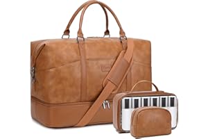 Leather Canvas Weekender Bags for Women: Large Overnight Bags Travel Duffel Bag Carry On Shoulder Weekend Tote with Shoe & La