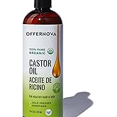 Offernova Castor Oil 16 OZ- Aceite de Ricino - Cold Pressed 100% Pure, Certified Organic, Hexane Free for Eyelashes, Eyebrows, Frizzy, Hair Growth Women and Men, Beard Growth