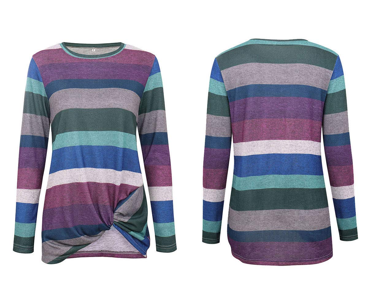 Eanklosco Women\'s Striped Tops Crew Neck T Shirts Knot Front Jumper Casual Tunic Tops Short/Long Sleeve