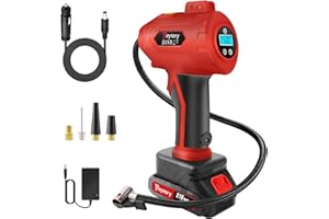 Cordless Tire Inflator, 180PSI Portable Air Compressor with 21V Rechargeable Battery & 12V DC Car Adapter, Fast Inflation Dig