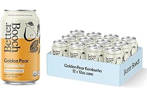 Better Booch Organic Kombucha - Probiotic & Antioxidant Rich Raw Sparkling Tea - Low Sugar, Vegan, Gluten Free - Gut Healthy Active Cultures - Golden Pear Flavor, 12 Fl Oz Cans, 12-Pack - Golden Pear