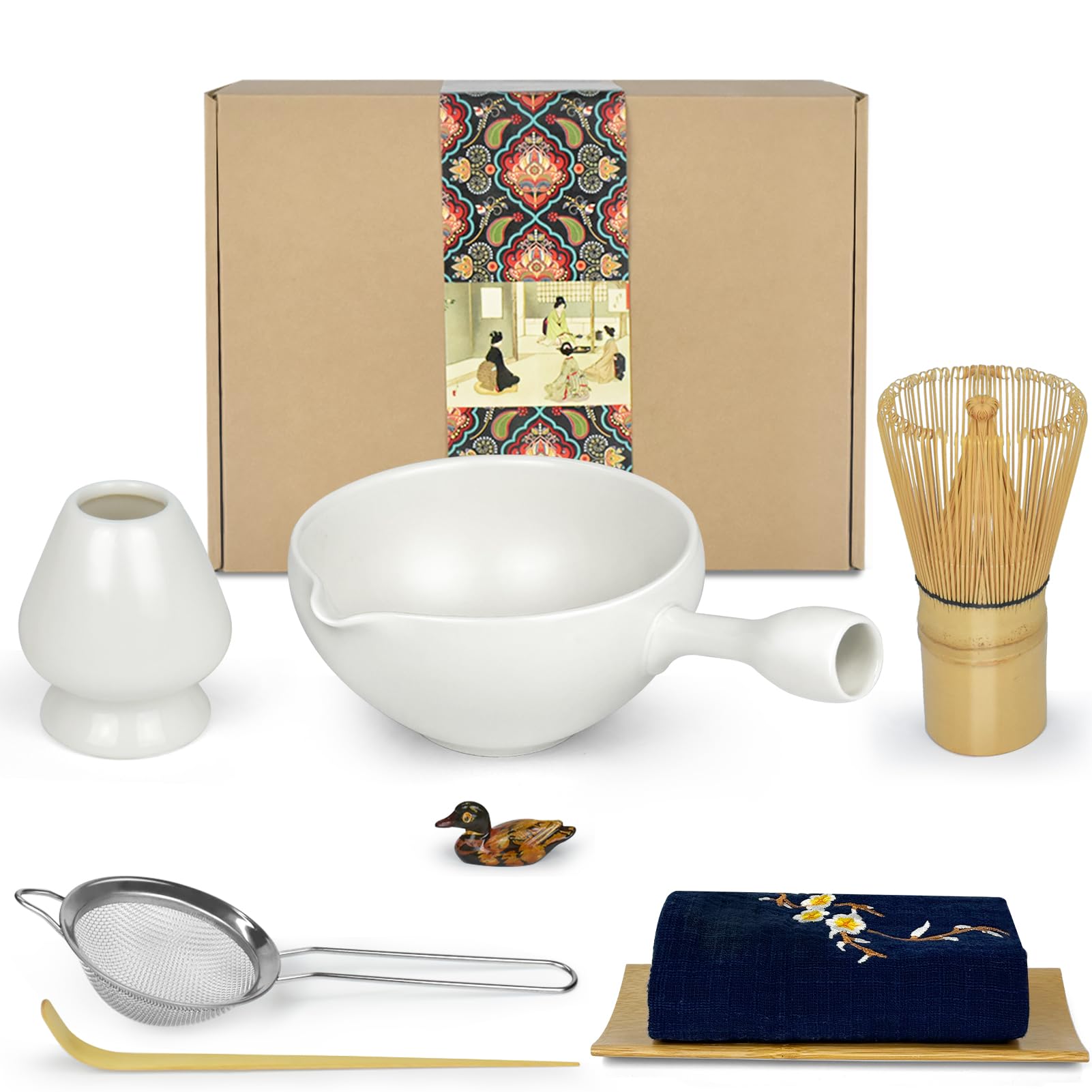 Artcome Matcha Ceremony Kit - Japanese Tea Set, Bowl, Whisk, Scoop, Strainer, Powder, 8 PCS