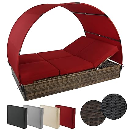 BB SPORT Sonnenliege Polyrattan Doppelbett 200 x 140 cm Sonnendach Sitzpolster abnehmbare Bezügen Rücken/Fußelemente 5-Fach h