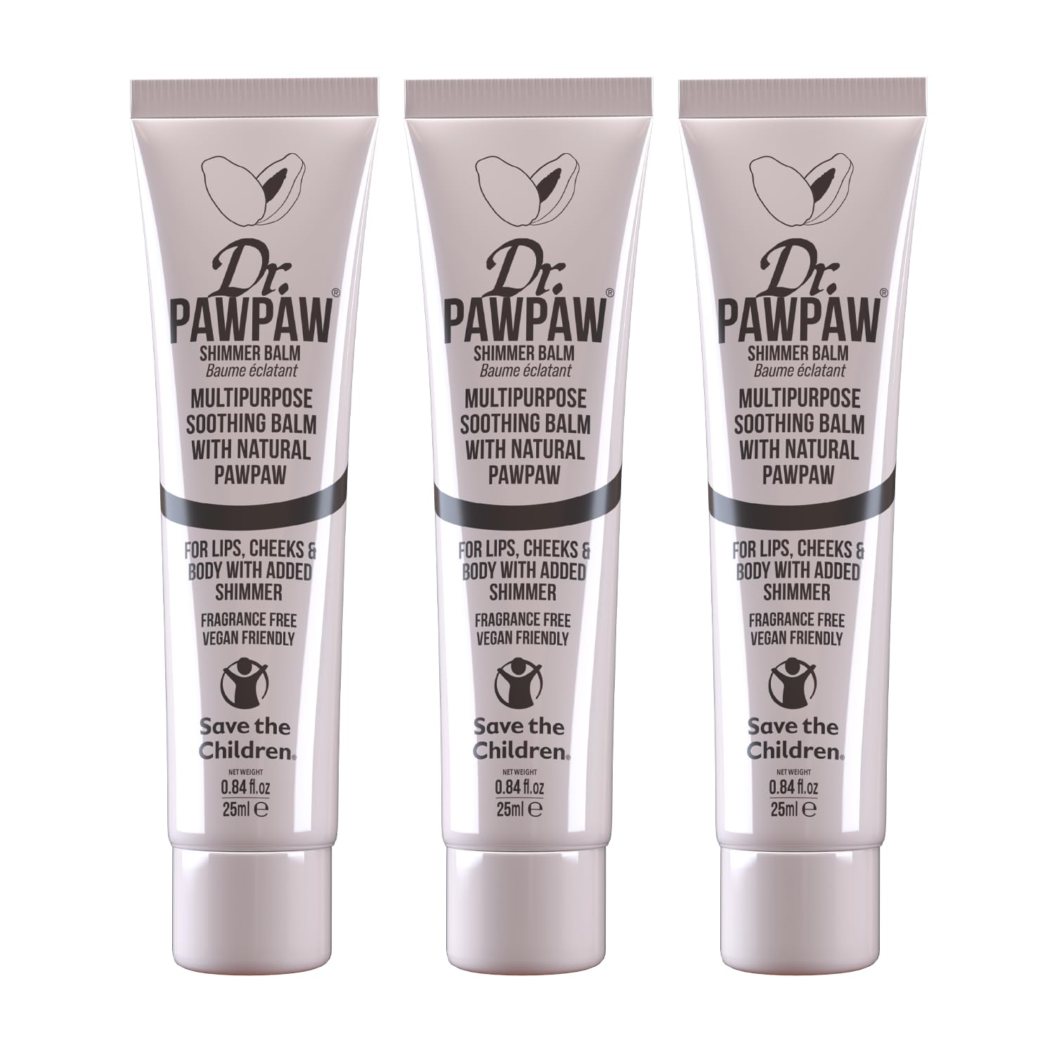 Dr. PAWPAW Shimmer Balm 25ml x3 Multipack - Multi-Purpose Balm, PawPaw Lip Balm, Lip Balm, Tinted Lip Balm, Skin Highlighter, Smooth Skin, Cracked Lips, Vegan Beauty, Ethical Beauty