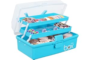 3-Layer Plastic Dividing Storage Box, Arts and Crafts Storage Container with Adjustable Spacers & Handle, Portable Folding Ta