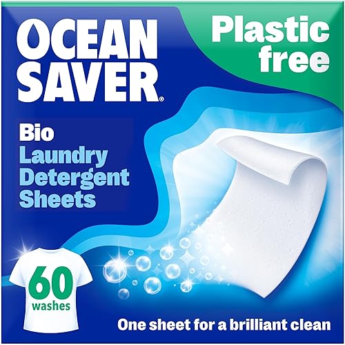 OceanSaver Eco Laundry Detergent Sheets | Bio | Eco-Friendly, Biodegradable & Freshly Scented | Zero-Waste & Removes Tough Stains | Vegan, Plastic & Cruelty-Free | Plant Based Formula (60 Washes)