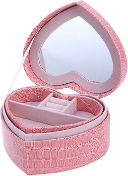 Amazon Co Jp Winomo メイクボックス コスメボックス ジュエリーケース ハート型 ワニ柄 鏡付きケース 可愛い 小物入れ 持ち運び 便利 旅行 ピンク Generic
