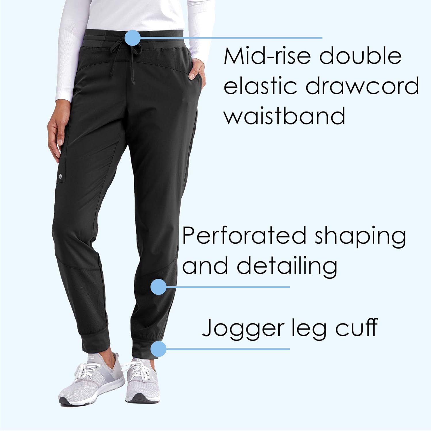 BARCO ONE – Women’s Boost Jogger Pant, Mid-Rise Medical Scrub Pant w/ 4-Way Stretch Fabric & 3 Pockets: Clothing