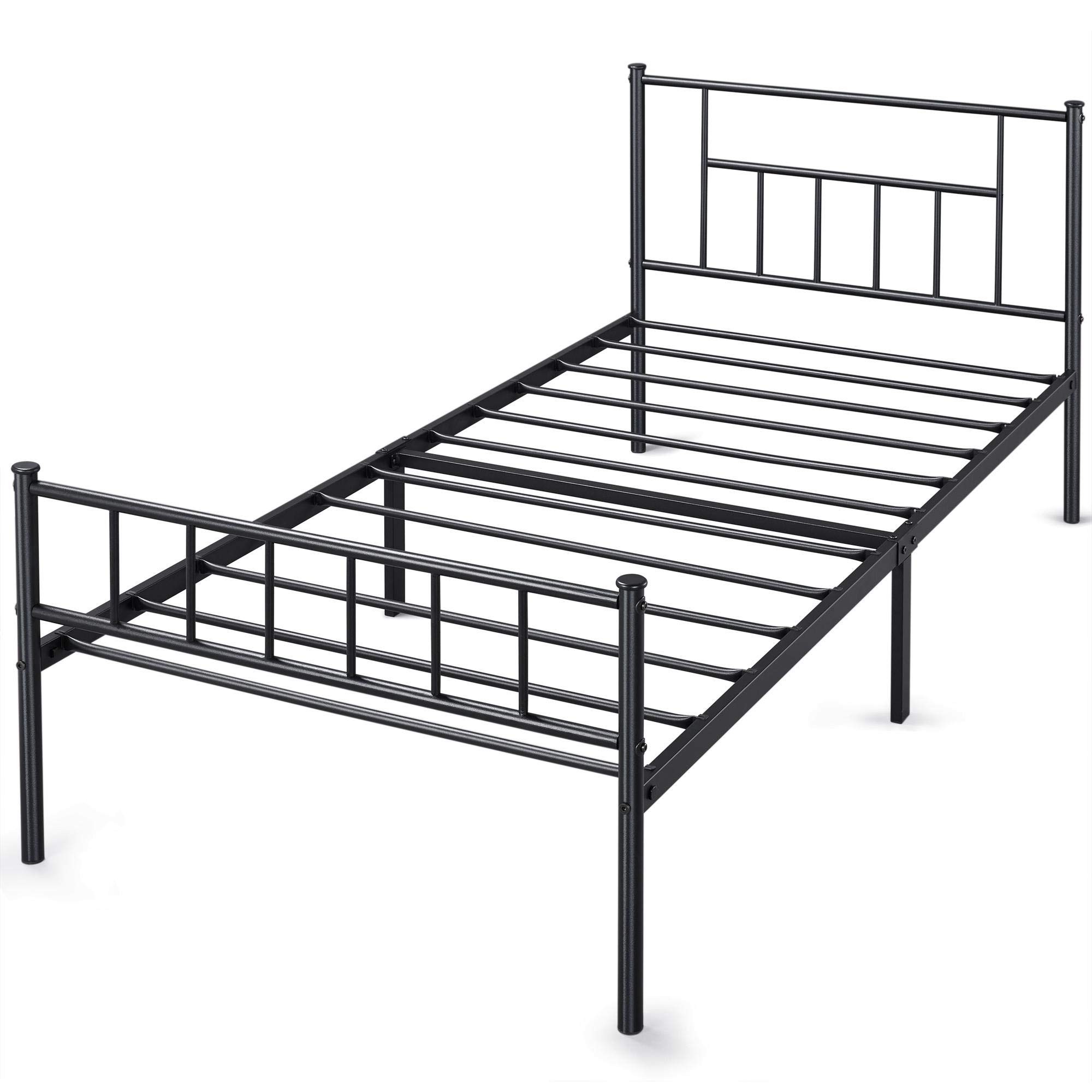 YAHEETECH Kids Adults Metal Bed Frame Twin Size with Headboard and Footboard Mattress Foundation- Easy to Put Together,Black