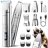 oneisall 4 in 1 Dog Grooming Kit with LCD Display, Dog Hair Trimmer for Paw Nail Grinder, Rechargeable Cordless Low Noise IPX