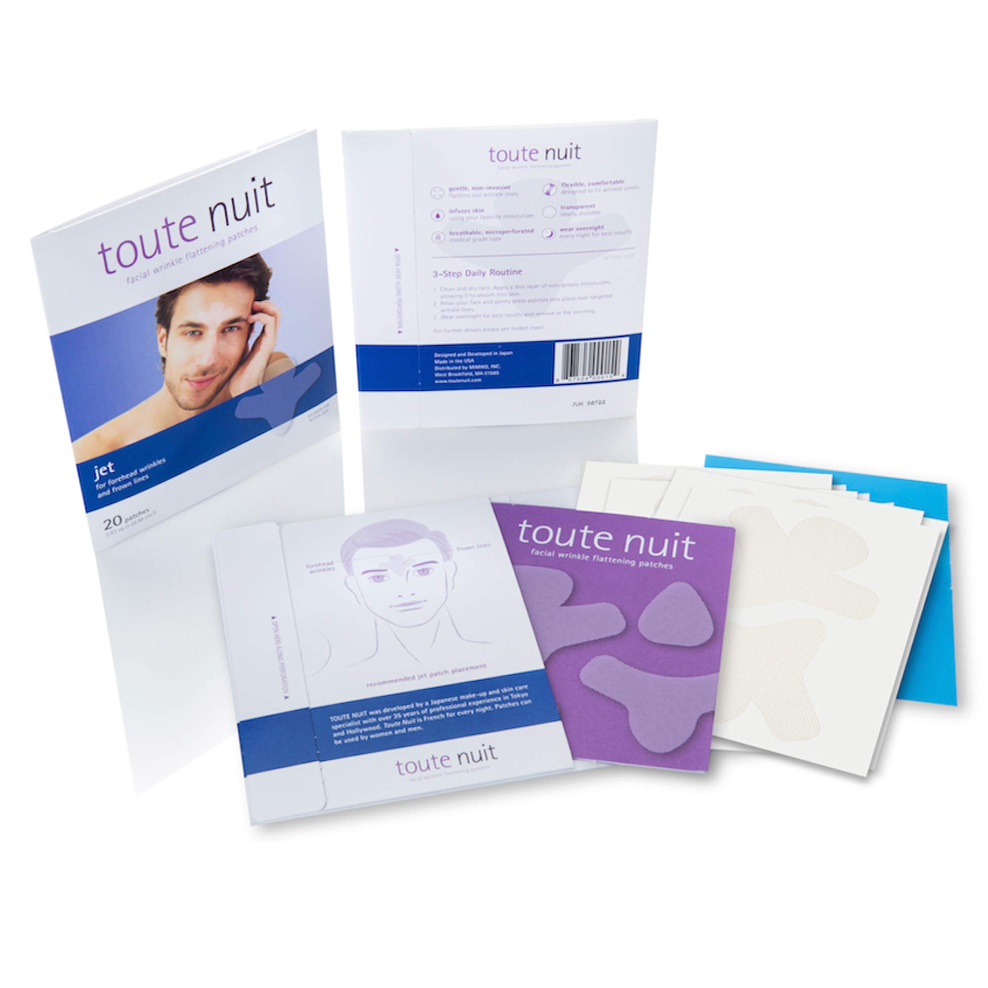 Toute Nuit Wrinkle Patches – Jet – Face Tape for Forehead and Large Frown Lines – Hypoallergenic Anti Wrinkle Patches – 20 Count, Made in USA