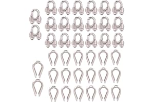 VECKYJL Wire Rope Clamp 3/16'' Stainless Steel Wire Rope Cable Clip Clamp and M5 Wire Rope Thimble for Metal Fence, Antenna