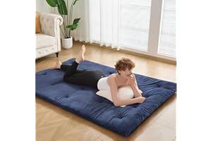 VIPBED Japanese Floor Futon Mattress Twin Size 38"x 80", 2.5'' Thick Foldable Roll Up Floor Bed Sleeping Pad, 25D Foam Filled Tatami Mat with Straps for Guest Room, Dormitory & Camping, Navy Blue