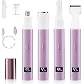 Nose Hair Trimmer for Women, 4-in-1 Electric Eyebrow Trimmer with LED Display, Painless & Waterproof Facial Hair Removal, USB-C Rechargeable Hair Shaver Razor for Nose Ear Eyebrow Peach-Fuzz Lips Chin