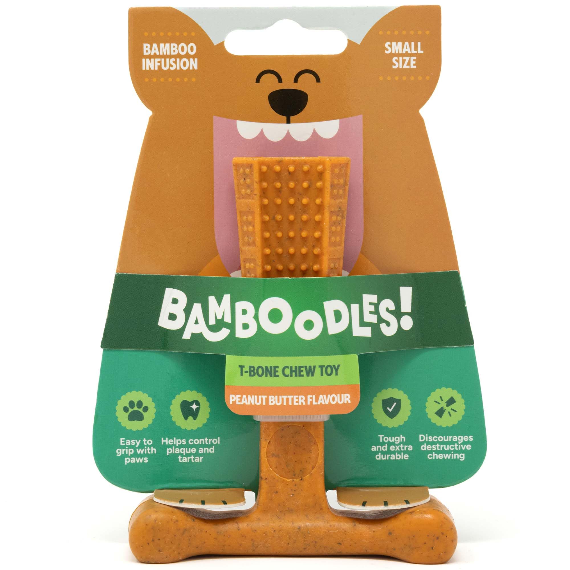 Bamboodles T-Bone Dog Chew Toy – Small | Peanut Butter Flavour | Long Lasting Natural Dog Chew for Small Dogs and Puppies | Durable, Safe and Satisfying Chew Stick