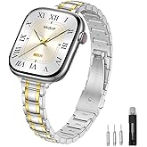 SOLOLUP Slim Metal Band Compatible With Apple Watch Bands for Women SE 3/2/1 40mm 41mm 38mm 42mm,Thin Dressy Stainless Steel Chains Strap for iWatch Band Series 11 10 9 8 7 6 5 4 3,Silver and Gold