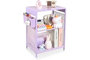 Gugsey Purple Nightstand, End Table with Hooks and Holder, Kids Nightstand for Bedroom, Toddler Bedside Table, Small Desk for Girls, Coffee Table for Living Room, Dorm, Office (Purple)