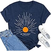 MAIHUN Christian Shirt Womens Be The Light Tshirt Sunburst Vintage Bible Verse Tee Top