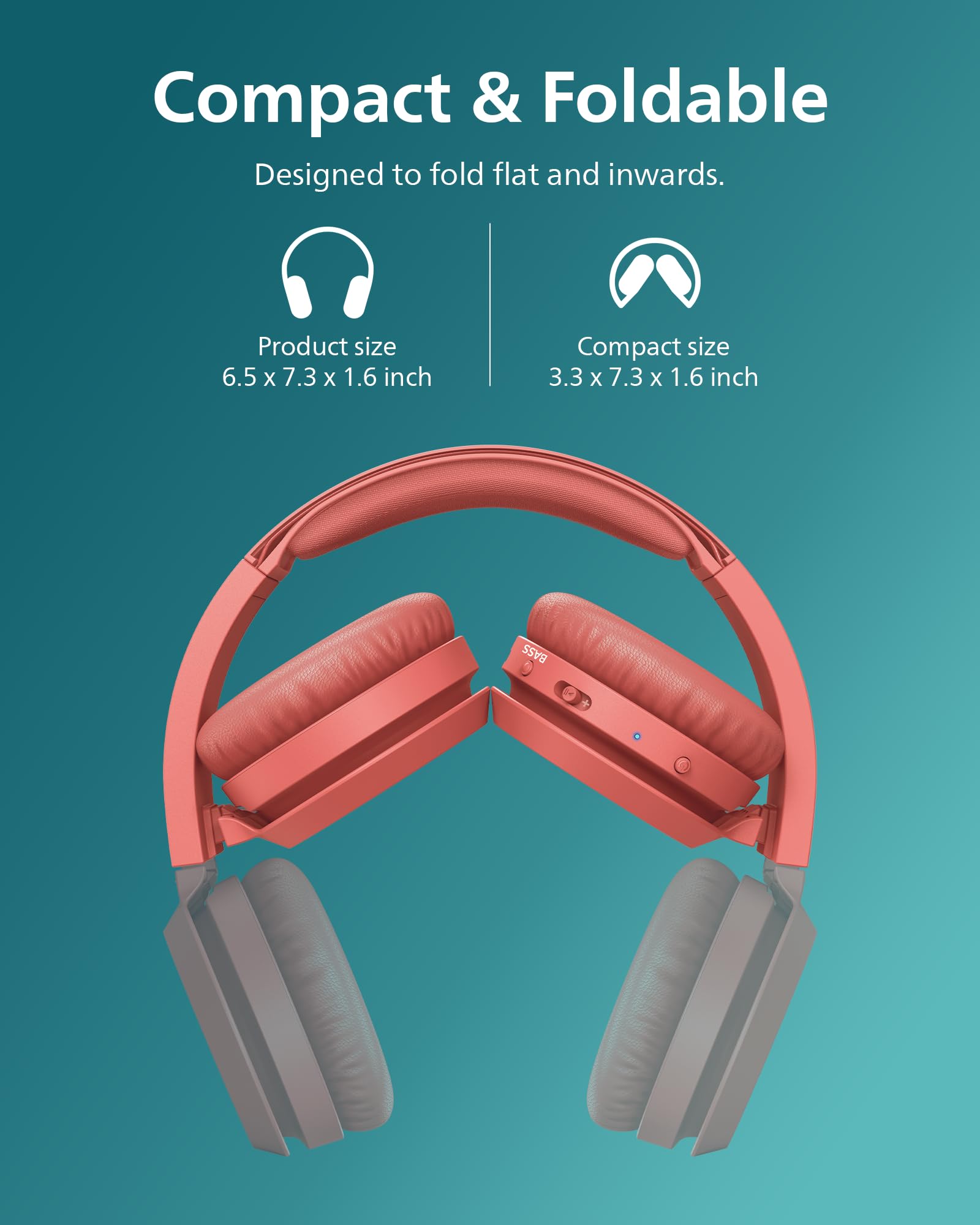 PHILIPS H4205 Wireless Headphone,On-Ear Bluetooth Headphone with BASS Boost,Quality Sound,32mm Drivers,29-Hour Battery Life,Fast Charging,Lightweight,Adjustable Cushioned Headband,Soft Ear Cups,Red