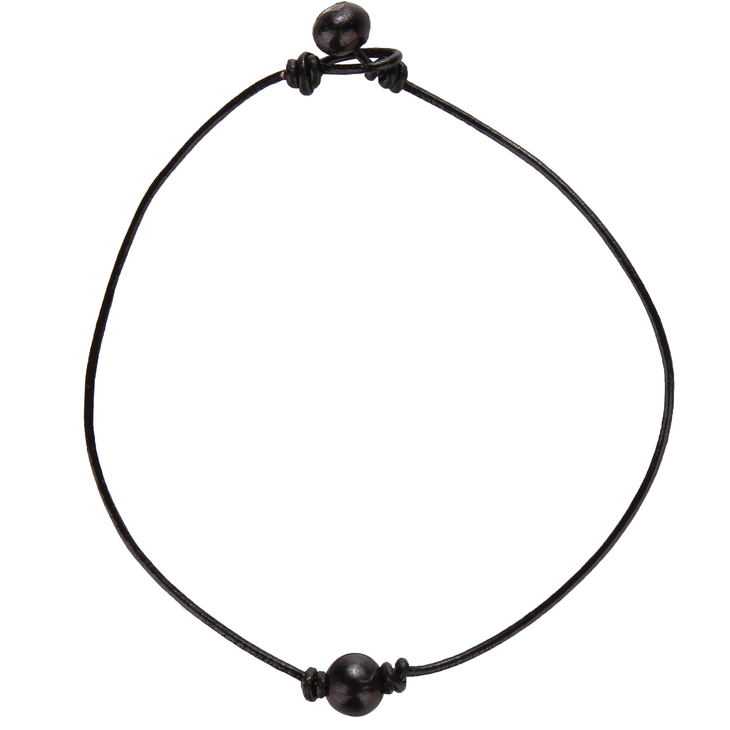 Barch Young Single Peacock Black Pearl Choker Necklace On Genuine Black Leather Cord for Girls Handmade