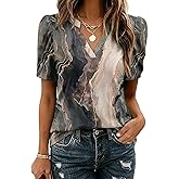 Zeagoo Women Blouses Puff Short Sleeve Tops V Neck Dressy Casual Spring Shirts Boho Floral Cute Clothes 2026