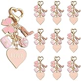 PHAETN 10PCS Pink Cosmetics Heart Shape Charm Keychain Ladies Key Ring with Pearl Flower, Butterfly Bow and Handbag Pendants Wedding Festival Favor Birthday Gift for Women Gift