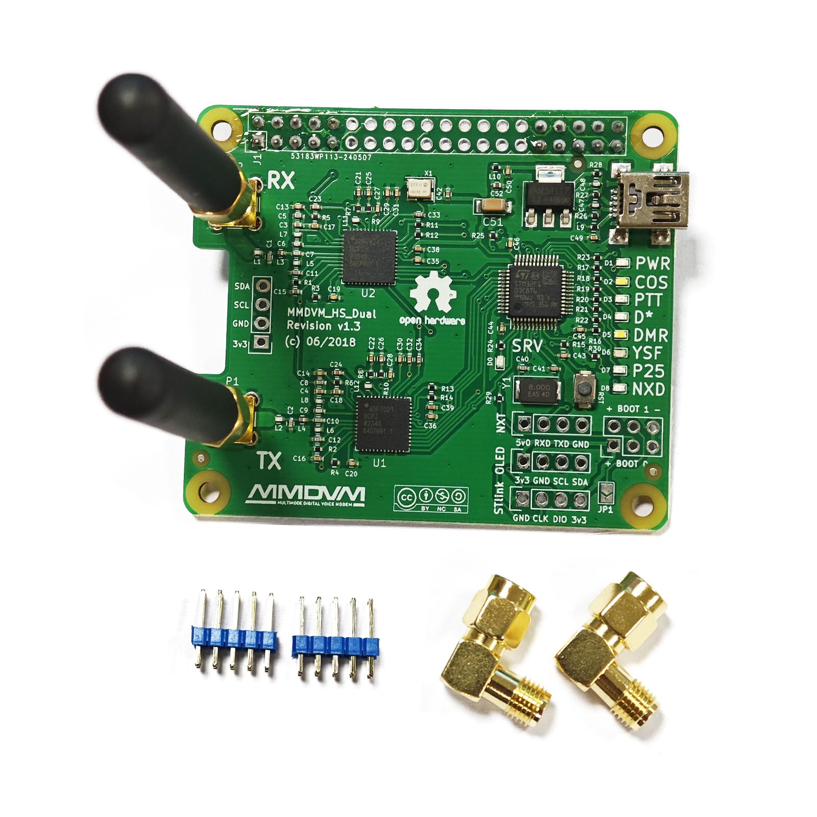 AURSINC MMDVM Duplex Hotspot Module Dual Hat V1.5.2 Support P25 DMR YSF NXDN DMR Slot 1 + Slot 2 for Raspberry Pi, Pi Zero with USB Port (Without OLED)
