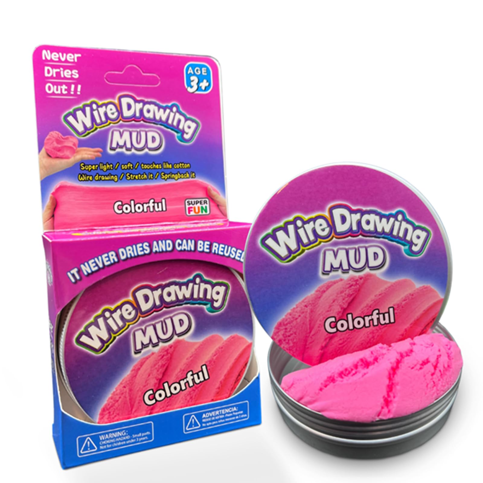 Colourful Mud - 2 x Squeezable Exciting Putties Non-Toxic Long Lasting Non-Drying Stress Relief Hand Exercise Science Learning & Fun for Kids — image 1