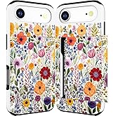 DYZTUNOCA Compatible with iPhone 17 Air Case Wallet Cute for Women with Design,Rugged Credit Card Holder Slot Protective Phone Skin Cases Girly Design (Red Vibrant Colorful Flowers)