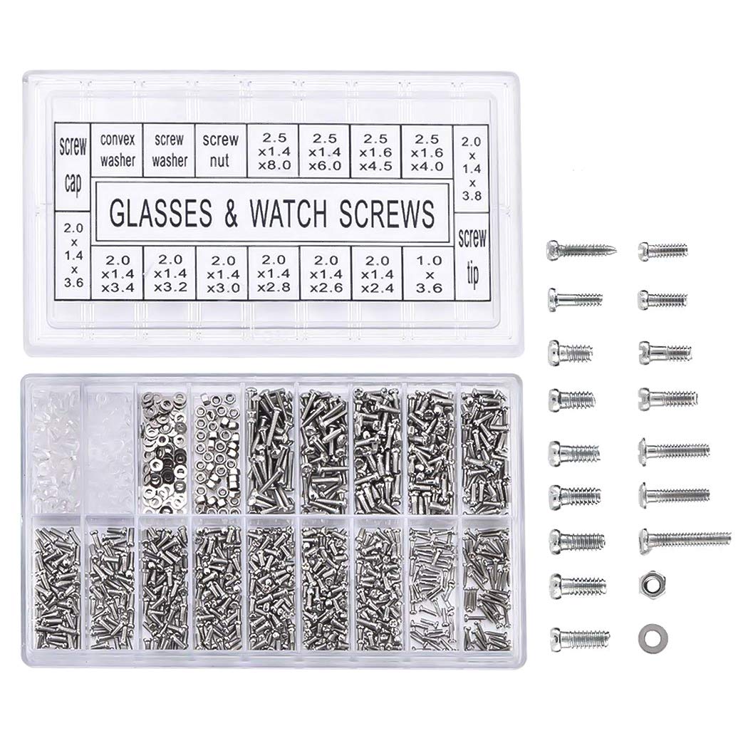 Malayas 1000 PCS Tiny Micro Repair Screw Kit, M1.2 M1.4 M2 Watch Glasses Computer Replacement Screws Kit, Stainless Steel Tiny Screws with Screwdriver, Black and Silver