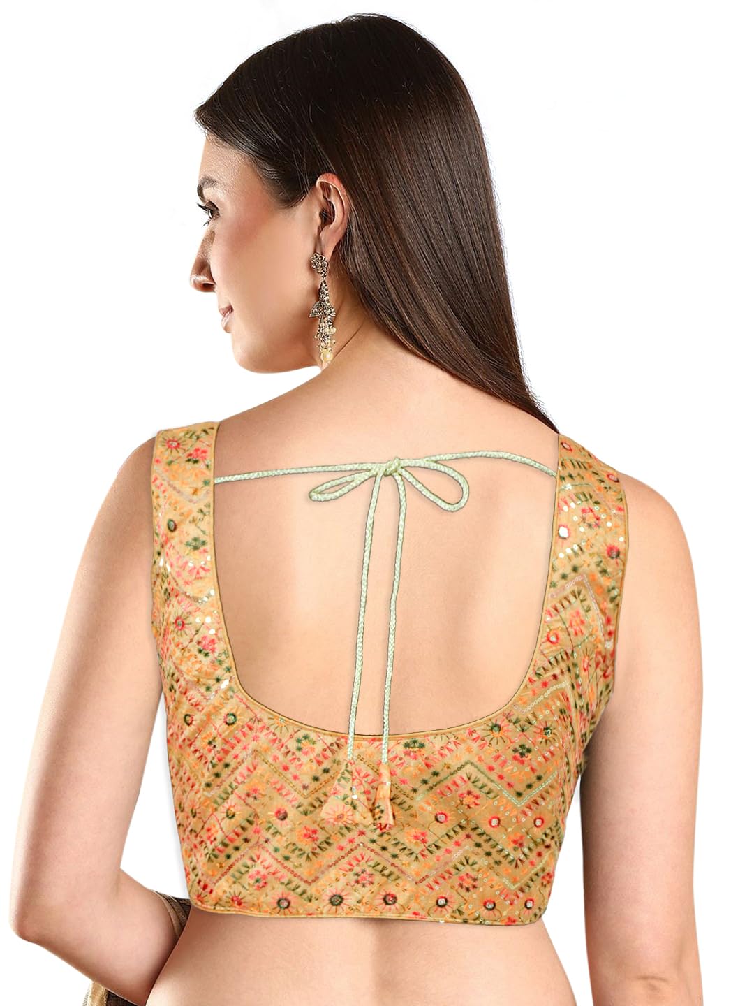Condition photo showing As Is for chandrakala sequin embellished readymade saree blouse for women,gold black, xx-large (b228gol6)
