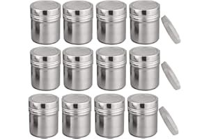 FEOOWV Powder Shaker with Lid,Stainless Steel Fine Mesh Shaker, for Sifter Cocoa,Cinnamon Powder,Icing Sugar,Chocolate Coffee (Small-12Pcs)